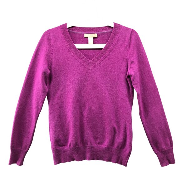 Banana Republic Extra Fine Merino Wool Blend Sweater Womens S V-Neck Purple - Picture 1 of 7